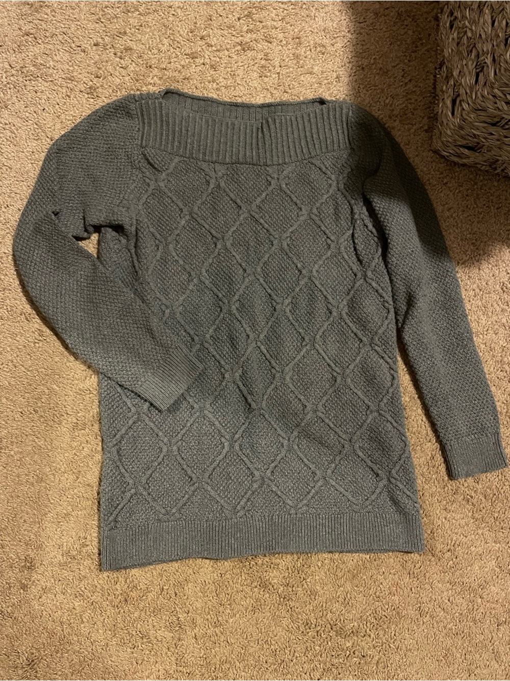 LOFT 100% Cotton Slate Gray Off-the-Shoulder Cable Knit Sweater